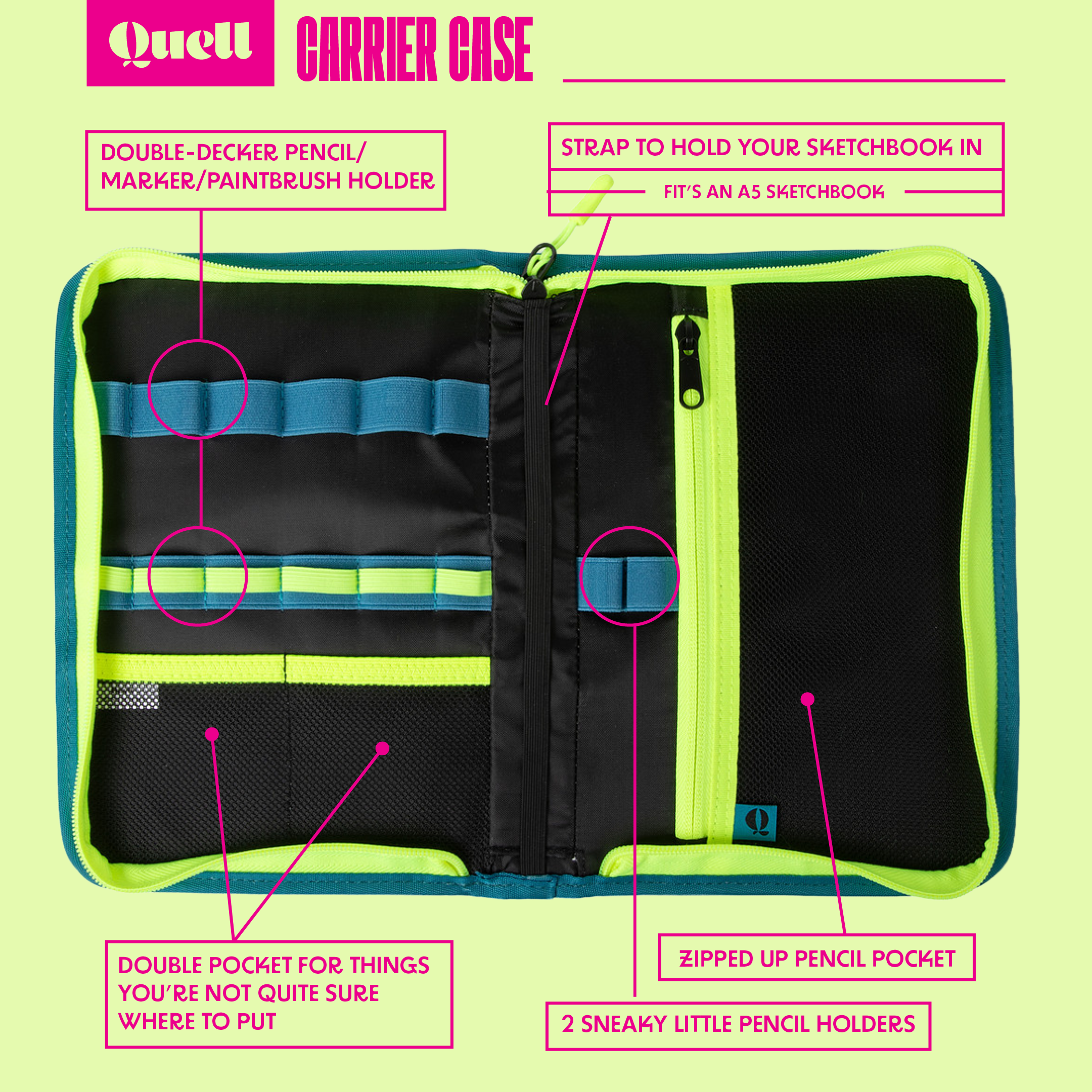 Quell Sketchbook Case: Teal/Lime