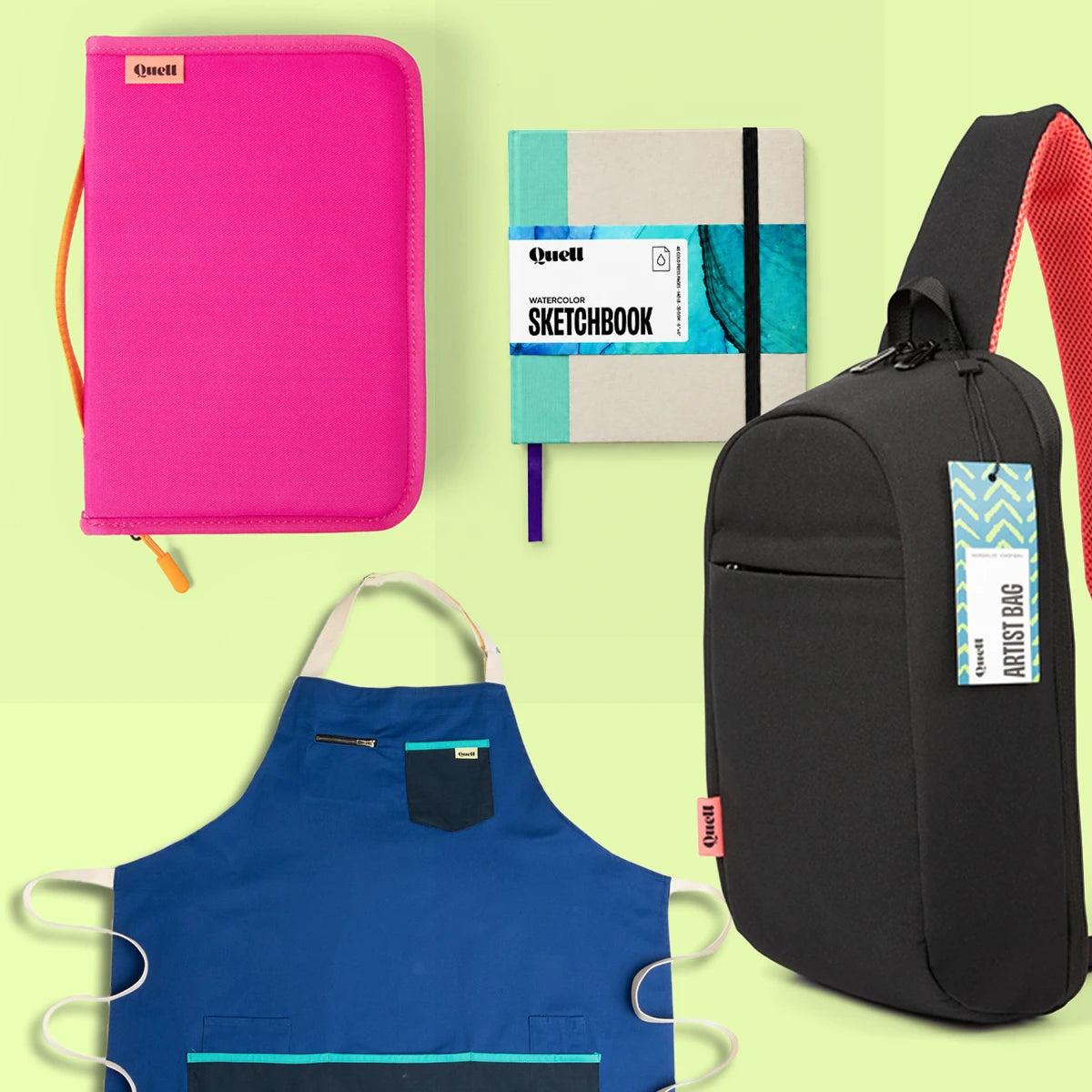 The Complete Setup Bundle: Sketchbook Case, Watercolor Sketchbook, Art Apron, and Artist Bag