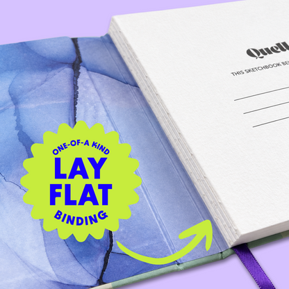Quell Watercolor Sketchbook lay-flat binding, painting across the spread